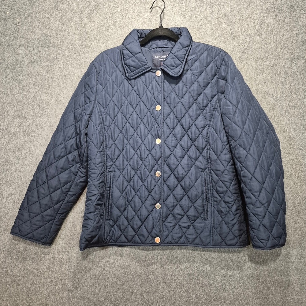 London Fog Diamond Stitch Quilted Snap Front L Jacket Equestrian Preppy